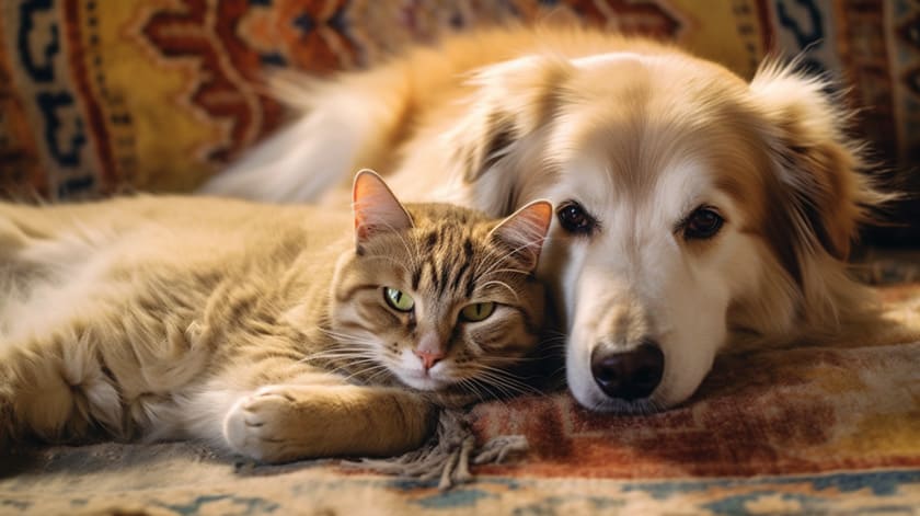 ぐったりした犬と猫